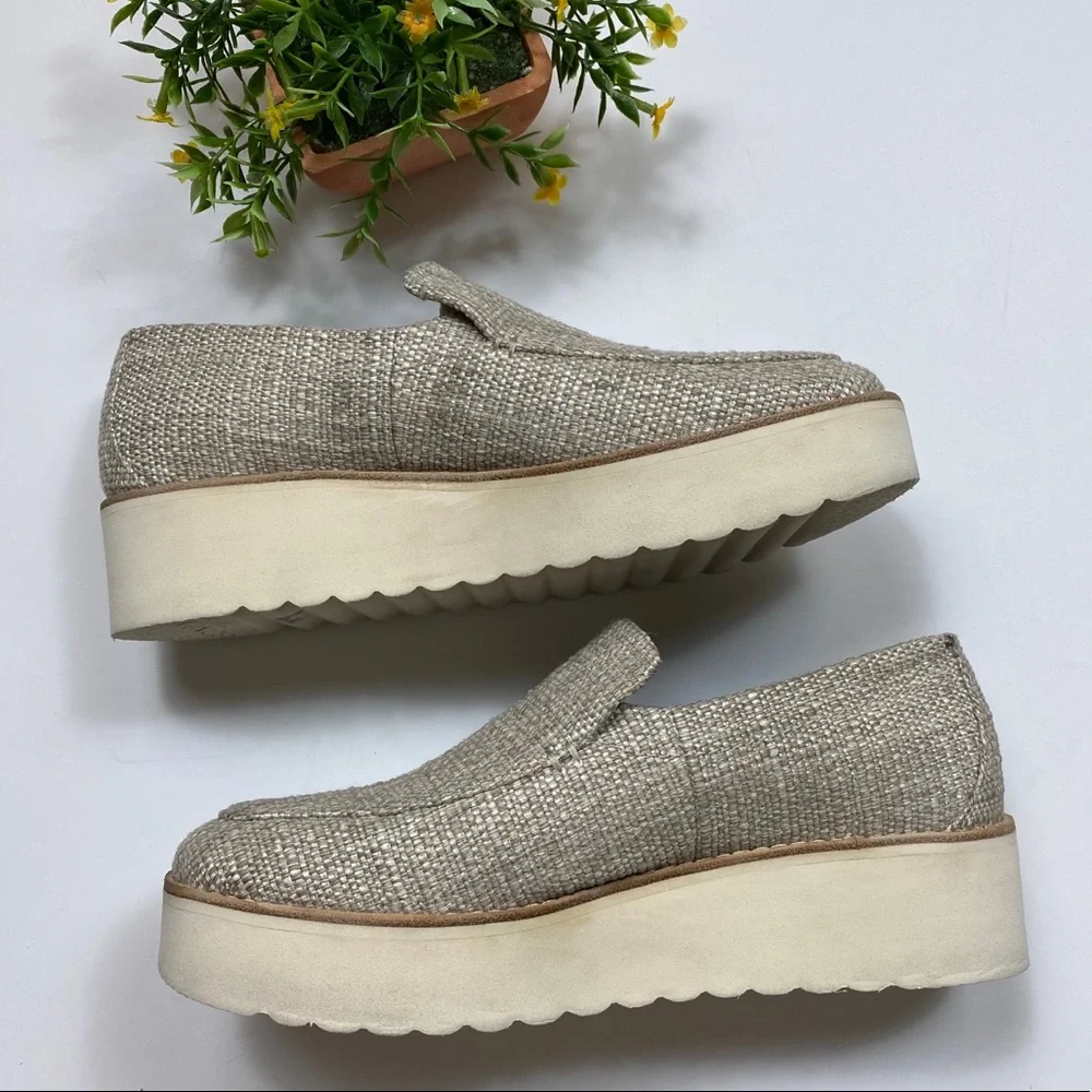 Vince Zeta Platform Tweed Linen Loafers